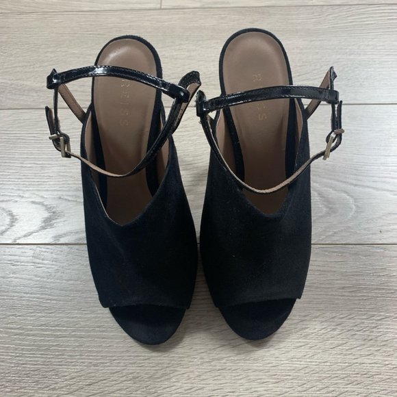 REISS Rena Black Suede Peep Toe Ankle Strap Heels - Picture 5 of 13